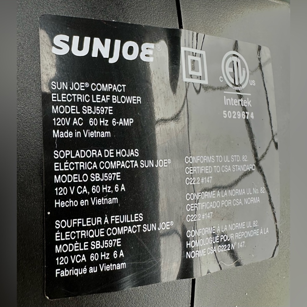 Sun Joe Electric All Purpose Leaf Blower, 155 MPH Air Speed, SBJ597E in VGC - Picture 9 of 9